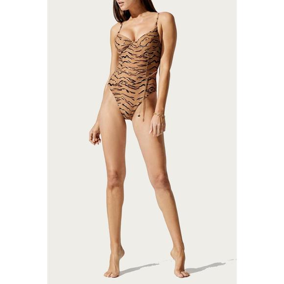 NEW WE WORE WHAT danielle one piece in tan tiger print - Picture 2 of 4